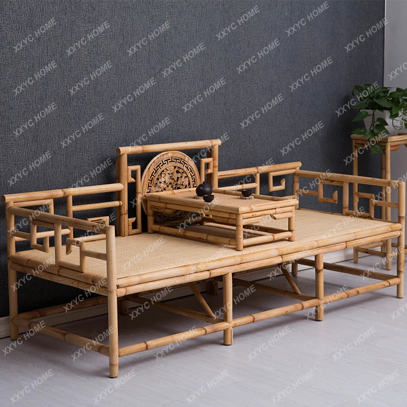 New Chinese Style Arhat Bed Ming and Qing Dynasty Bamboo Rattan Zen Meditation Couch Floor Chaise Bed