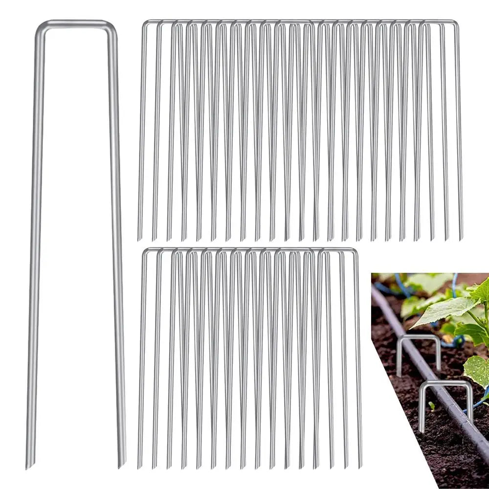 100 Pieces Garden Pegs Metal Tent Pegs U-shaped Gardening Nails Stakes Fence Steel Wire Lawn Spikes For Ground Sheets Membrane