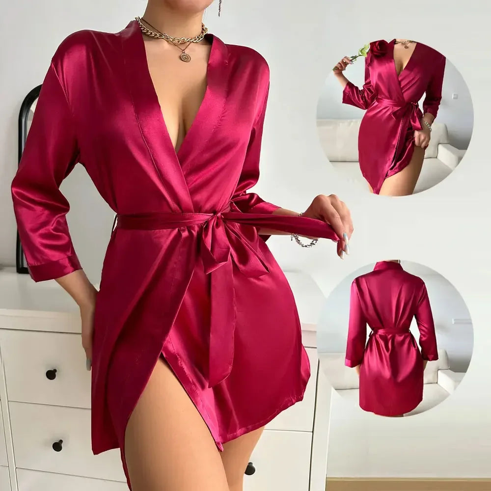 Women Silk Satin Short Night Robe Solid Kimono Robe Fashion Bath Sexy Bathrobe Peignoir Femme Wedding Bride Bridesmaid Robe