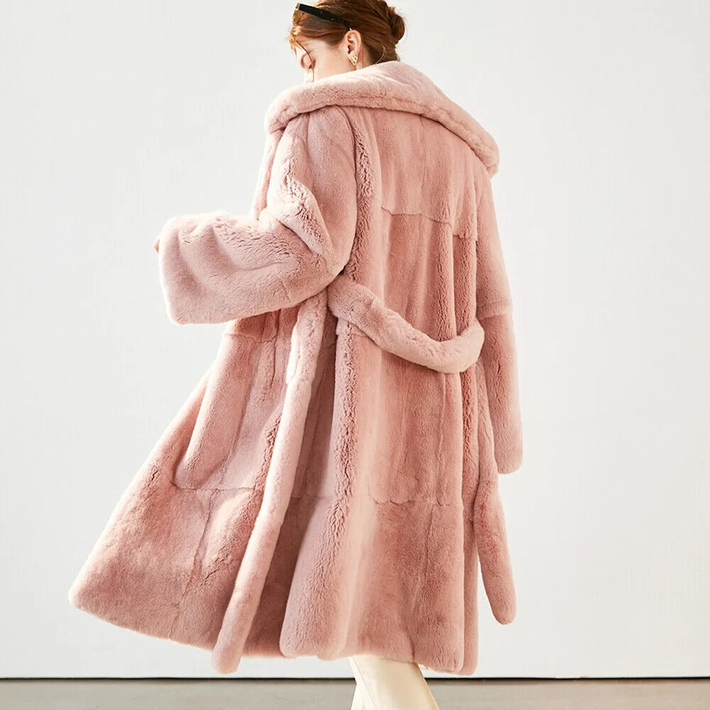 Women New Chinchilla Real Rex Rabbit Fur Coat Winter Thick Jackets Shawl Outwear women's clothing trend 2024 New in coats