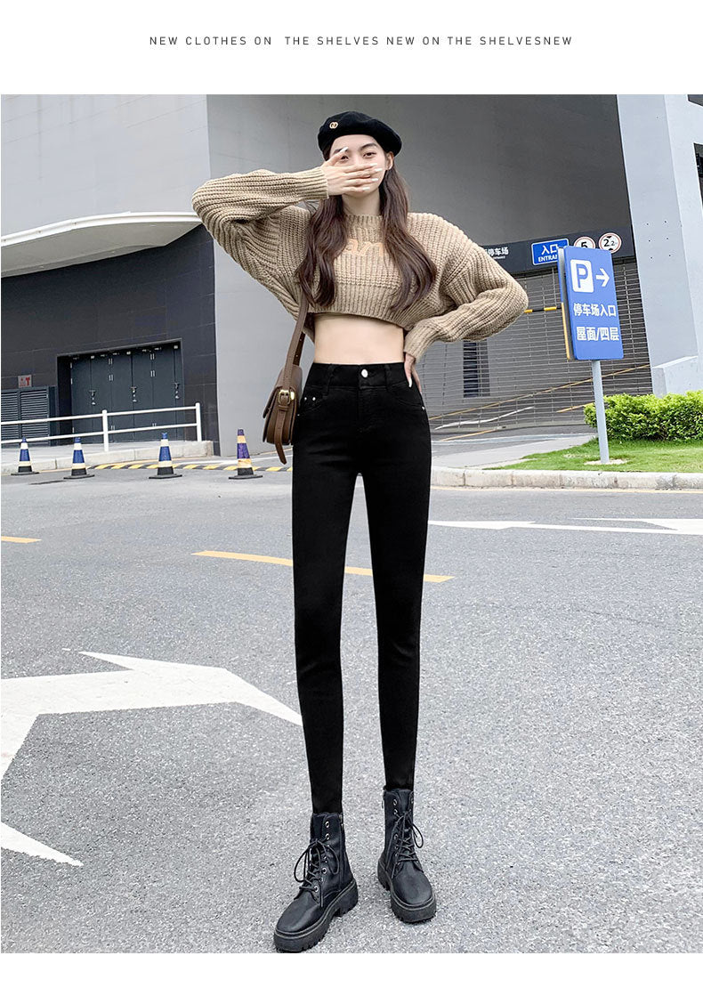2022 autumn new women's little pencil and velvet jeans