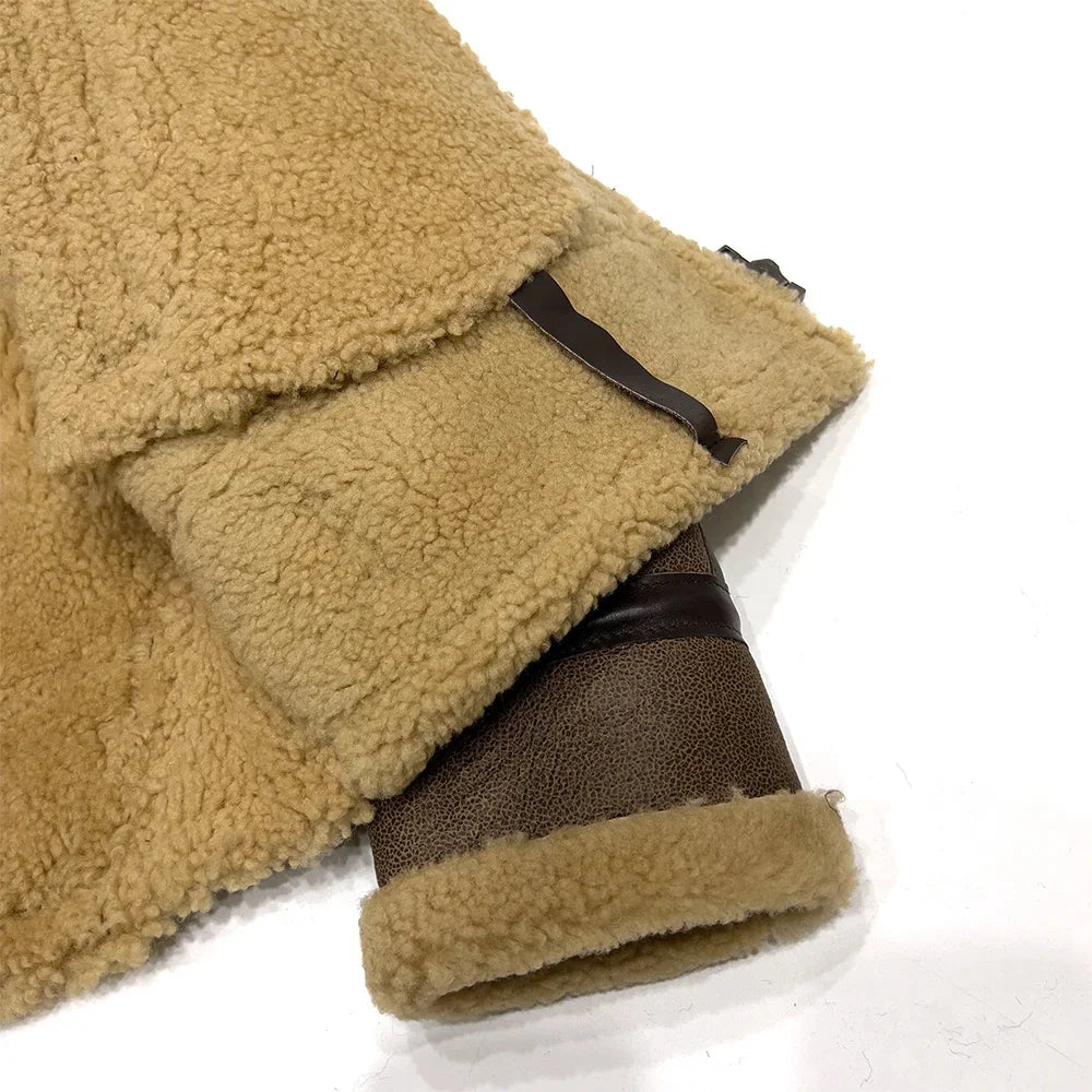 100% Natural Sheepskin Leather Jacket Winter Coat Real Fur Warm Explosive Style Sherpa Men's Large Motorcycle Fashion