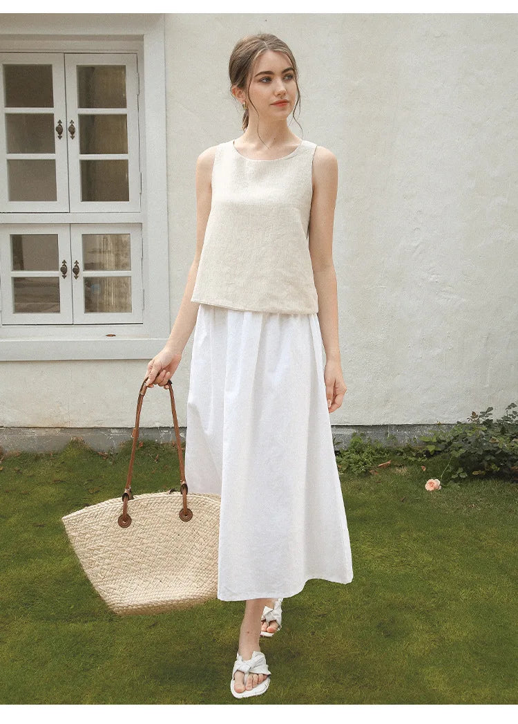 100% Linen Top Women Casual Solid Back Cross Patchwork Tank Top Summer Tops Haut Femme Women'S Clothing Offer Free Shipping
