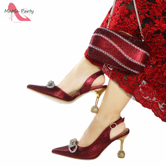 High Quality New Italian Women Shoes and Bag to Match in Wine Color Pointed Toe Hot Sale Good Price for Wedding