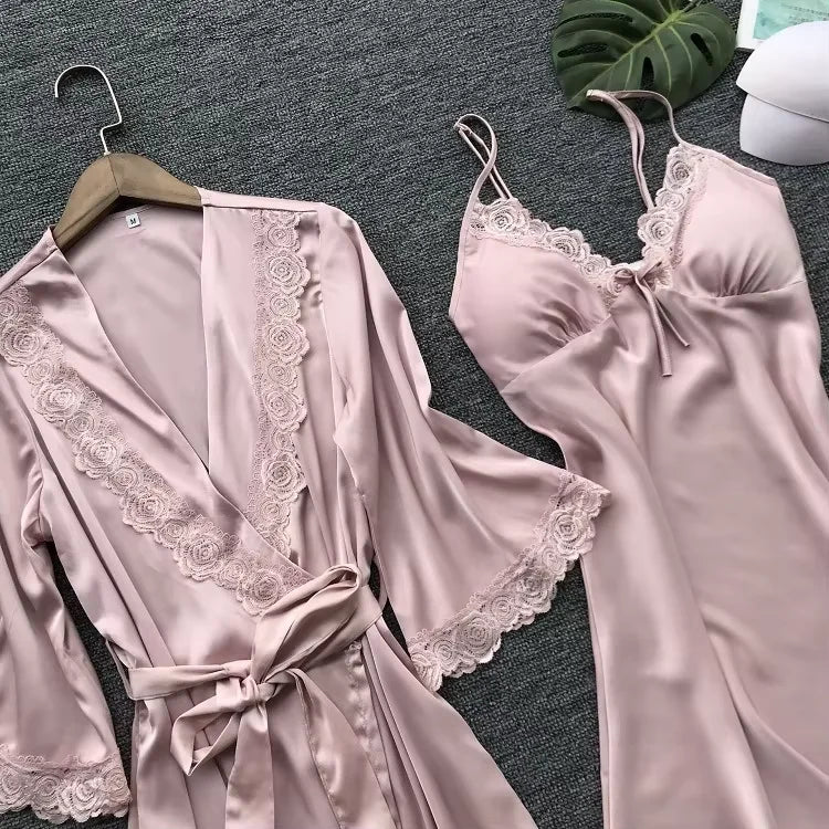 1 Piece Pajamas Halter Nightgown Thin Section with Bra Pads Lace Edge Silk Loungewear Multicolor Ice Silk Furniture Nightgowns