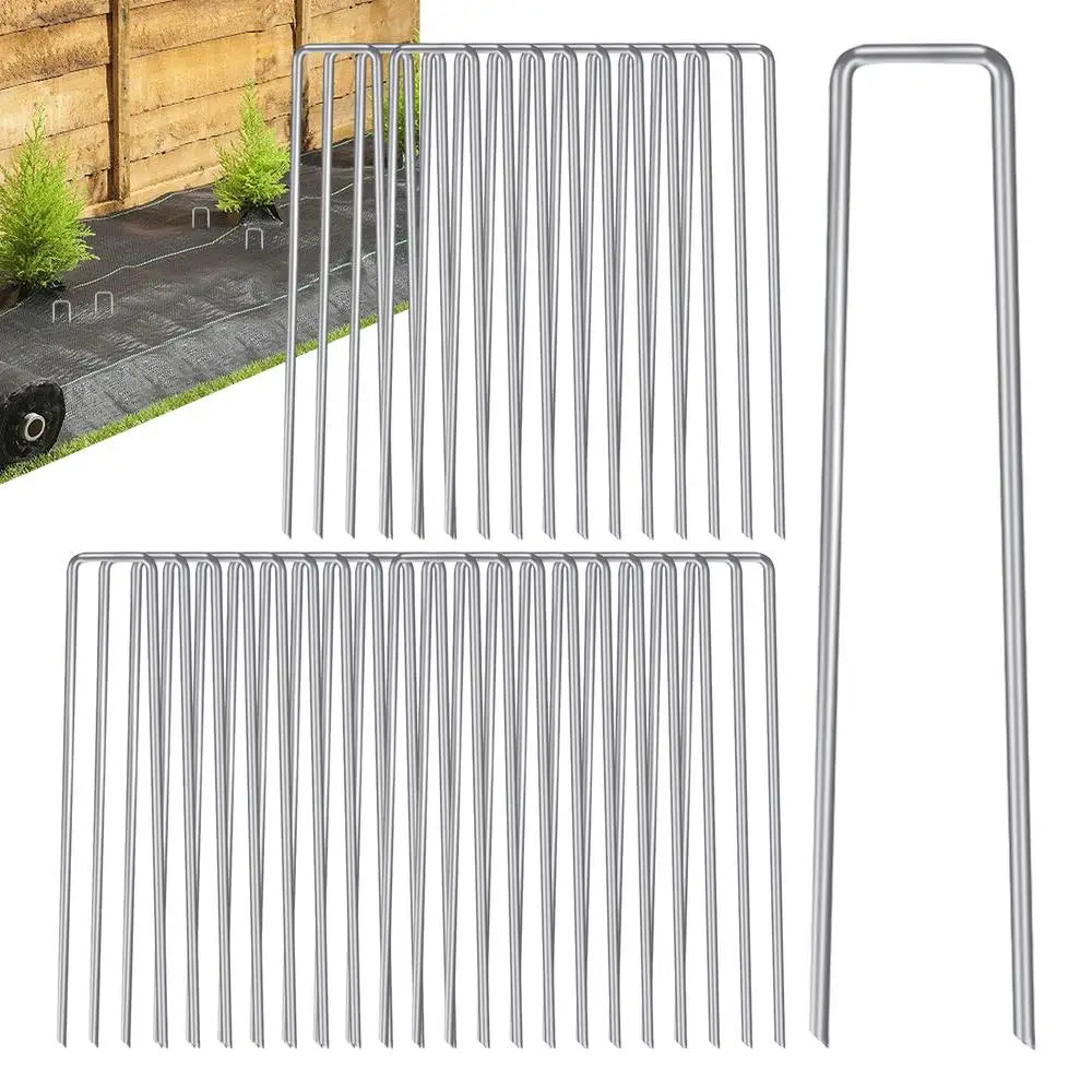 100 Pieces Garden Pegs Metal Tent Pegs U-shaped Gardening Nails Stakes Fence Steel Wire Lawn Spikes For Ground Sheets Membrane
