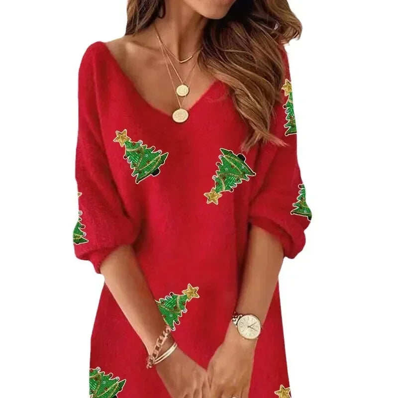 Women V-Neck Fleece Lace Off-Shoulder Dress Long Sleeve Fashion Casual Sexy Mini Dress