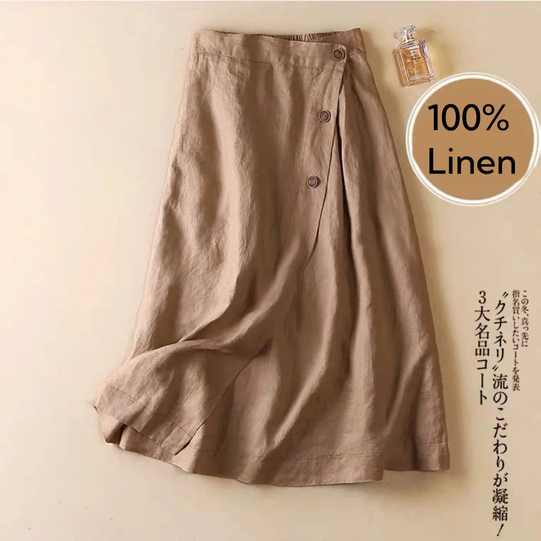 100% Linen Long Summer Skirt Causal Vintage Solid Loose Maxi Skirts with Button Korean Style Women's Clothing Irregular Hoidlay