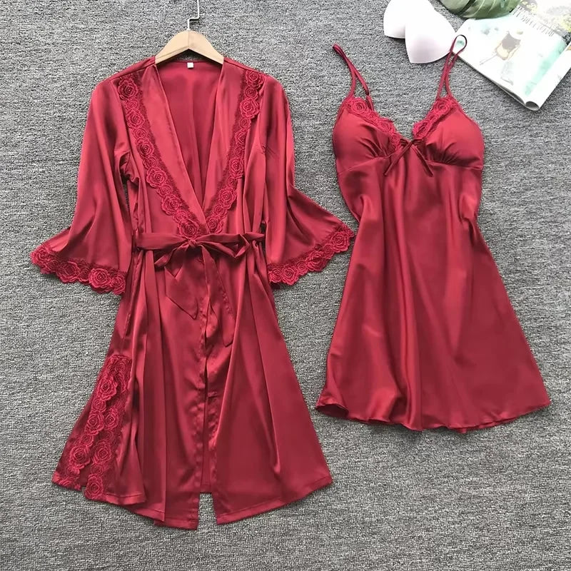 1 Piece Pajamas Halter Nightgown Thin Section with Bra Pads Lace Edge Silk Loungewear Multicolor Ice Silk Furniture Nightgowns