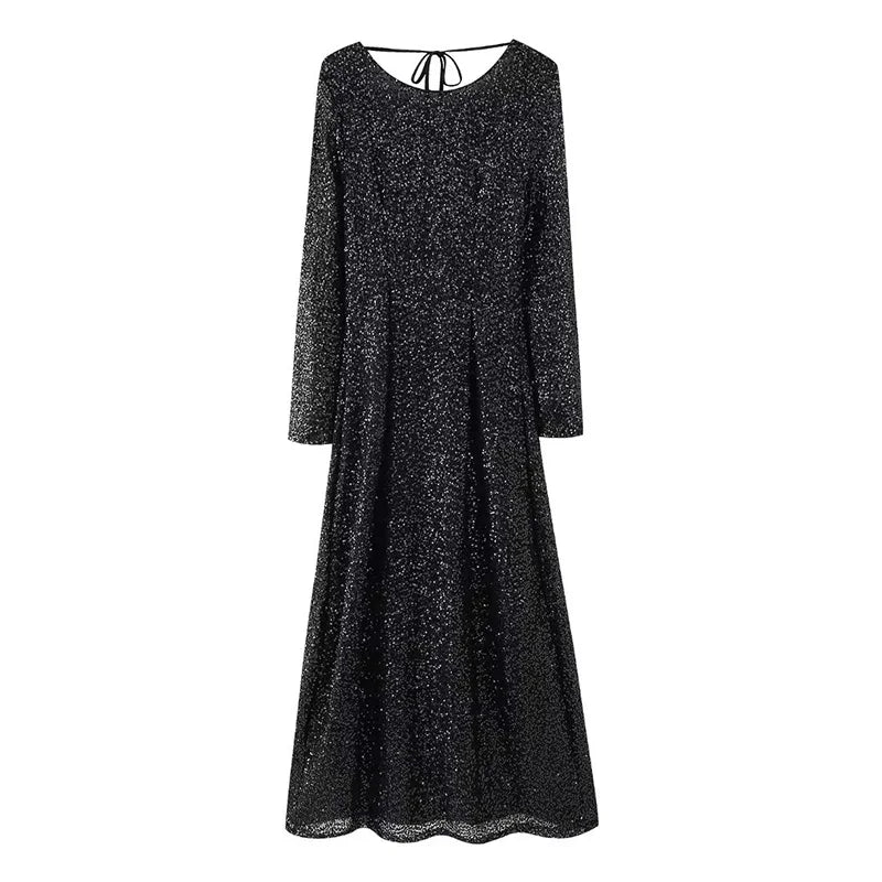 Women's Long Dress Autumn Sequined Vintage Fashion Backless Long Sleeve Female Party Evening Elegant and Pretty Women's Dresses