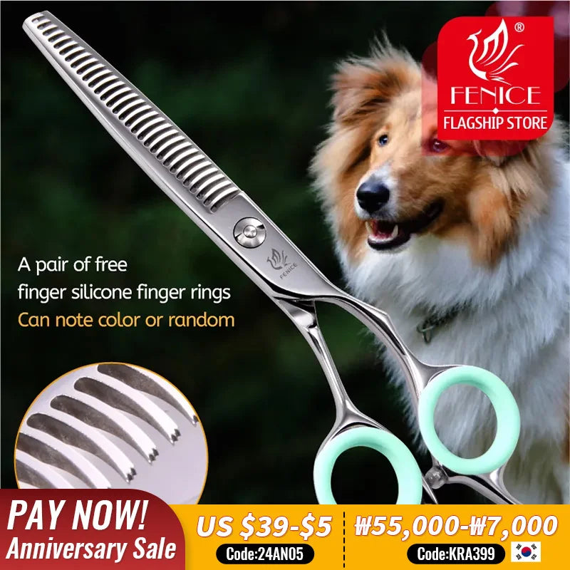 Fenice Professional Japan 440c 6.5/7.0 inch pet dog grooming thinning scissors toothed blade shears thinning rate about 35%