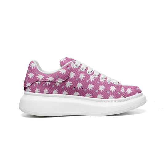 FROSTED ICED FLAMING ICED DIAMOND Unisex Non Slip Lace Up Faux Leather Sneakers