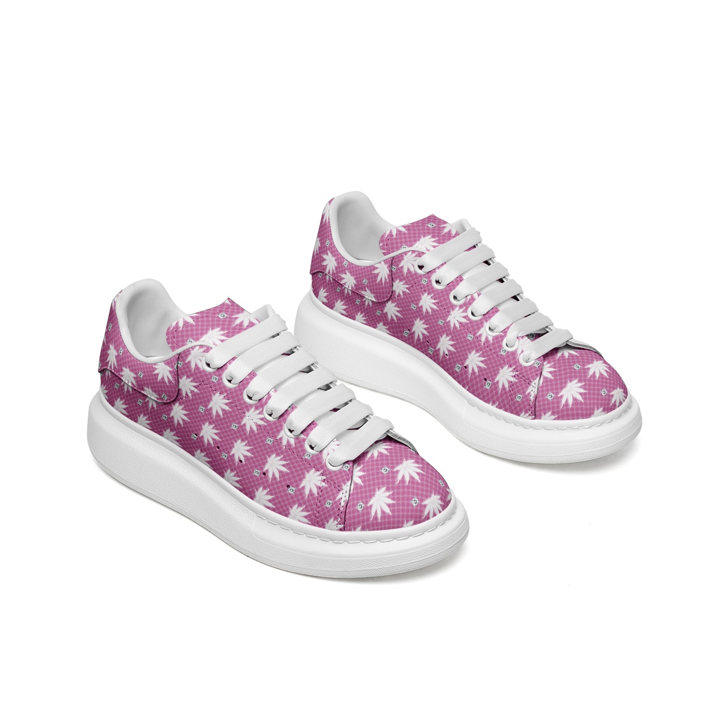 FROSTED ICED FLAMING ICED DIAMOND Unisex Non Slip Lace Up Faux Leather Sneakers