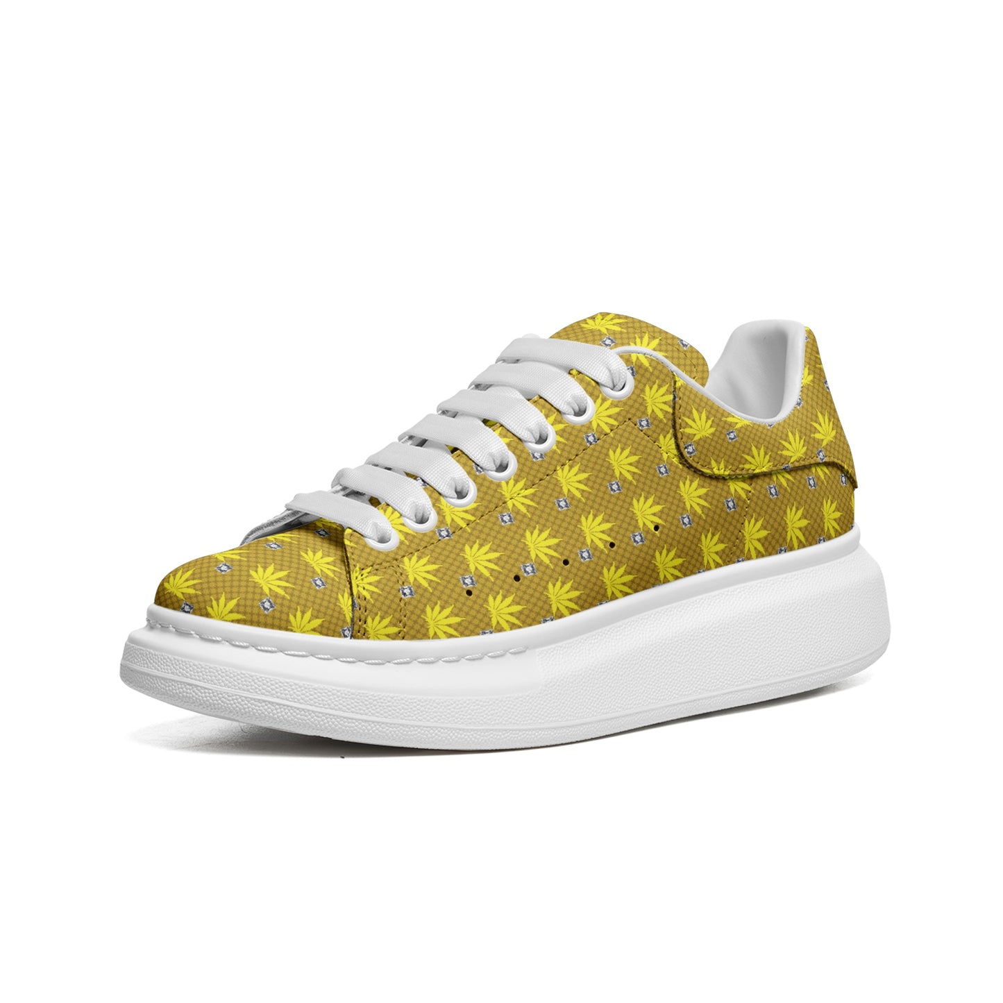 GOLD ICED DIAMOND Unisex Non Slip Lace Up Faux Leather Sneakers