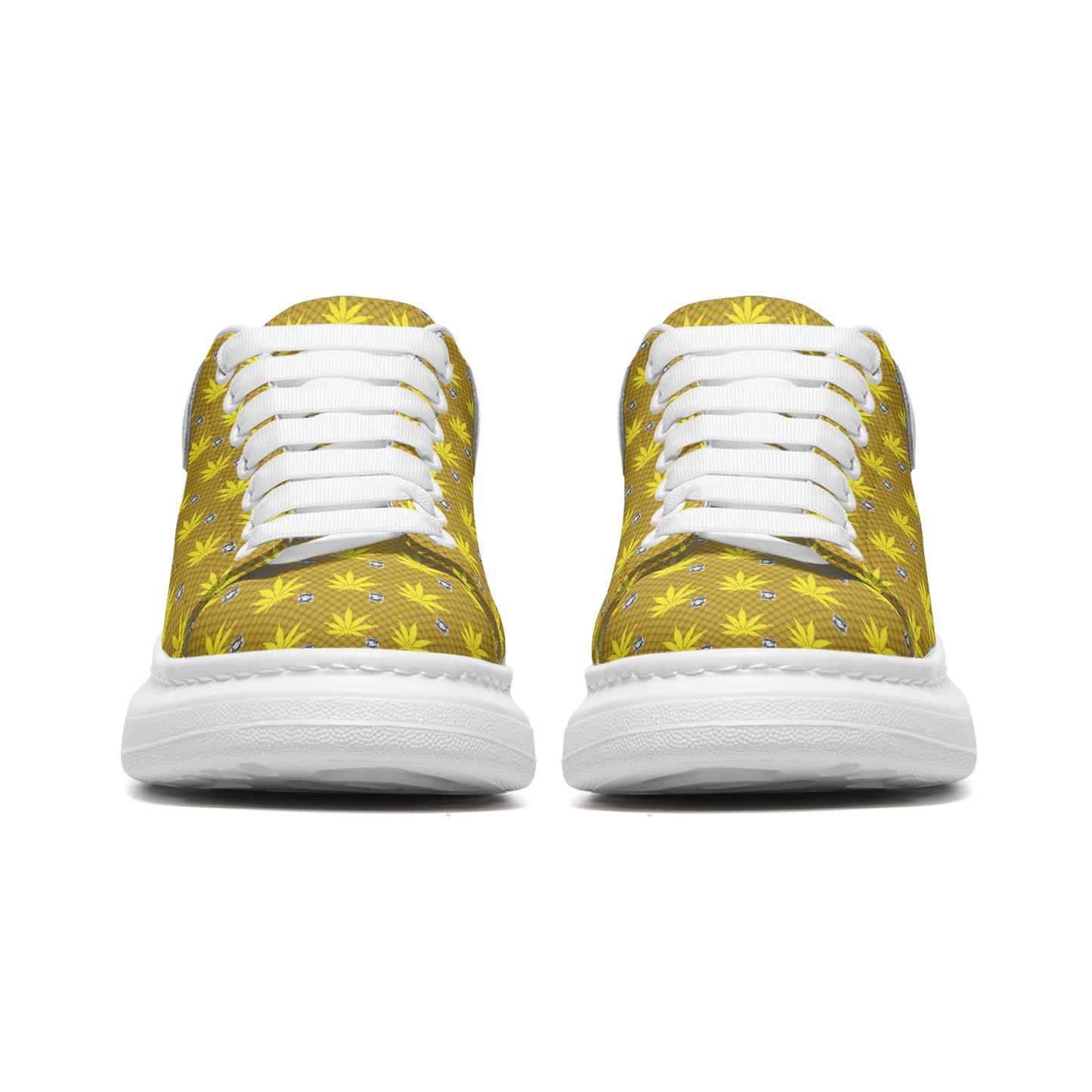 GOLD ICED DIAMOND Unisex Non Slip Lace Up Faux Leather Sneakers