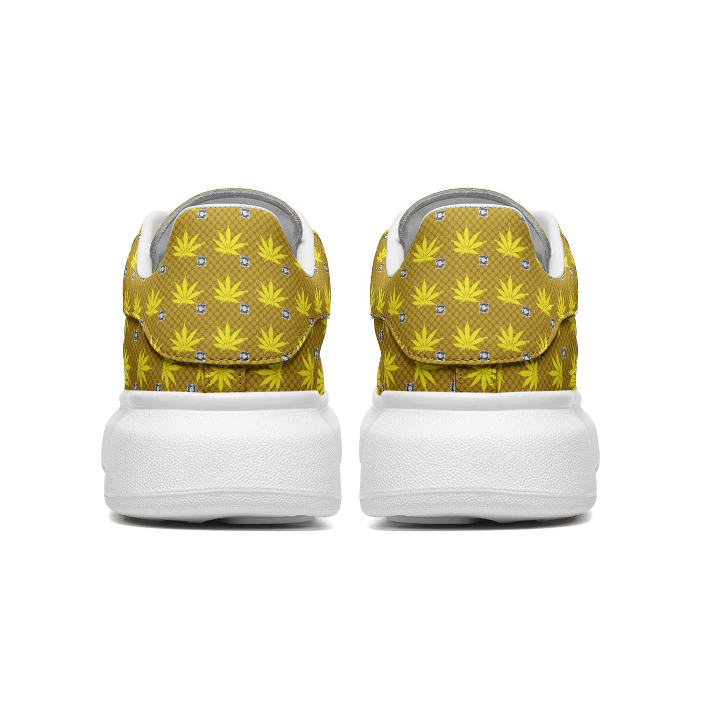 GOLD ICED DIAMOND Unisex Non Slip Lace Up Faux Leather Sneakers