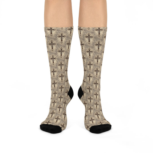 LOOK TWICE CROSS Infinite Universe Stylish Cushioned Crew Socks with Cross Design for Faith & Comfort, Perfect for Gifts, Casual Wear, Everyday Use, Fashion Accessory
