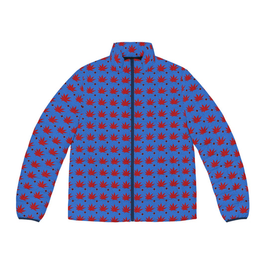 BLOOD STAR STRUCK Infinite Universe Men's Leaf Print Puffer Jacket, Stylish Winter Coat, Autumn Fashion Apparel, Outdoor Jacket for Men, Trendy Leaf Design