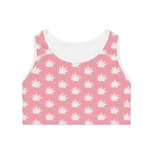 FROSTED BRIGHT TRUE PINK ICED DIAMOND Feminine Floral Sports Bra