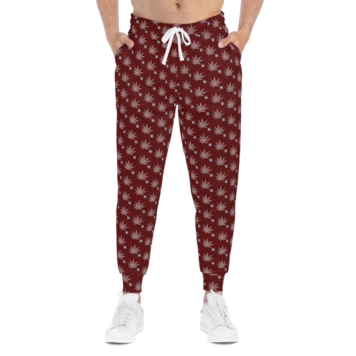 SHARP FROSTED ICED DIAMOND Infinite Universe Maroon Leaf Pattern Joggers — All-Over Print Athletic Sweatpants
