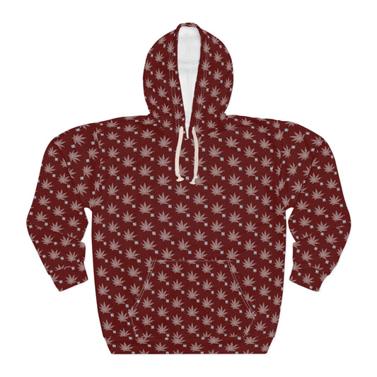 SHARP FROSTED ICED DIAMOND Infinite Universe Maroon Allover Cannabis Leaf Hoodie – Unisex Pullover, Patterned Streetwear