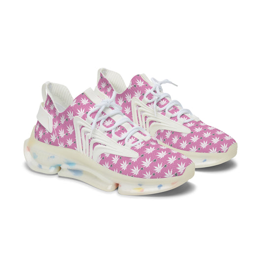 NEW PINK ICED DIAMOND Infinite Universe Sneakers — Women's Floral Cannabis Print Athletic Shoes
