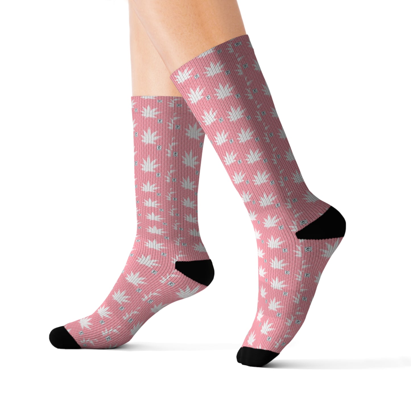 FROSTED BRIGHT TRUE PINK ICED DIAMOND Chic Floral Sublimation Socks