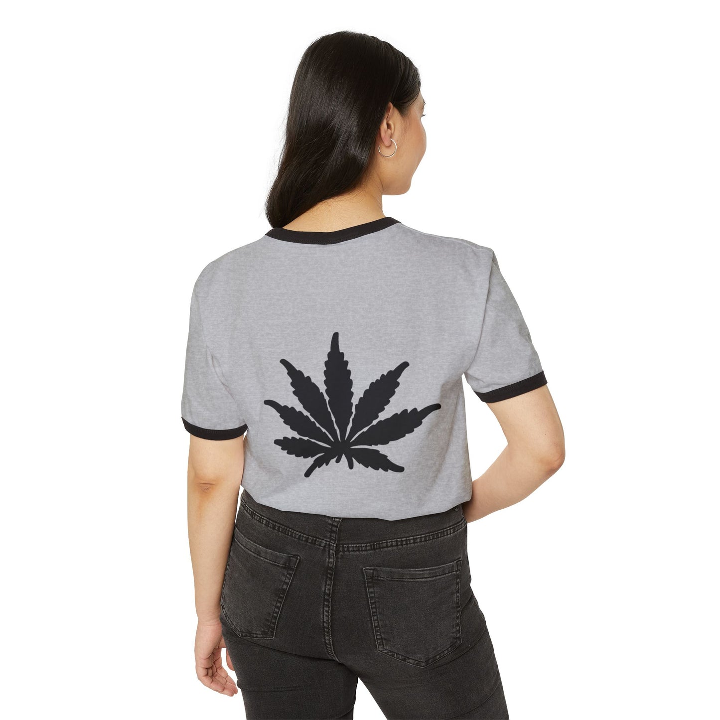 EnglishCaliGenetics - Ringer T-Shirt - Logo with Cannabis Leaf Back