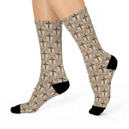 LOOK TWICE CROSS Infinite Universe Stylish Cushioned Crew Socks with Cross Design for Faith & Comfort, Perfect for Gifts, Casual Wear, Everyday Use, Fashion Accessory