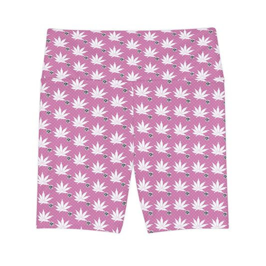 NEW PINK ICED DIAMOND Infinite Universe Women's Workout Shorts — Active Biker Shorts with White Leaf Accent