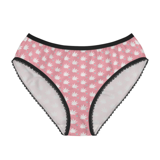 FROSTED BRIGHT TRUE PINK ICED DIAMOND Stylish Women's Briefs with Fun Leaf Print