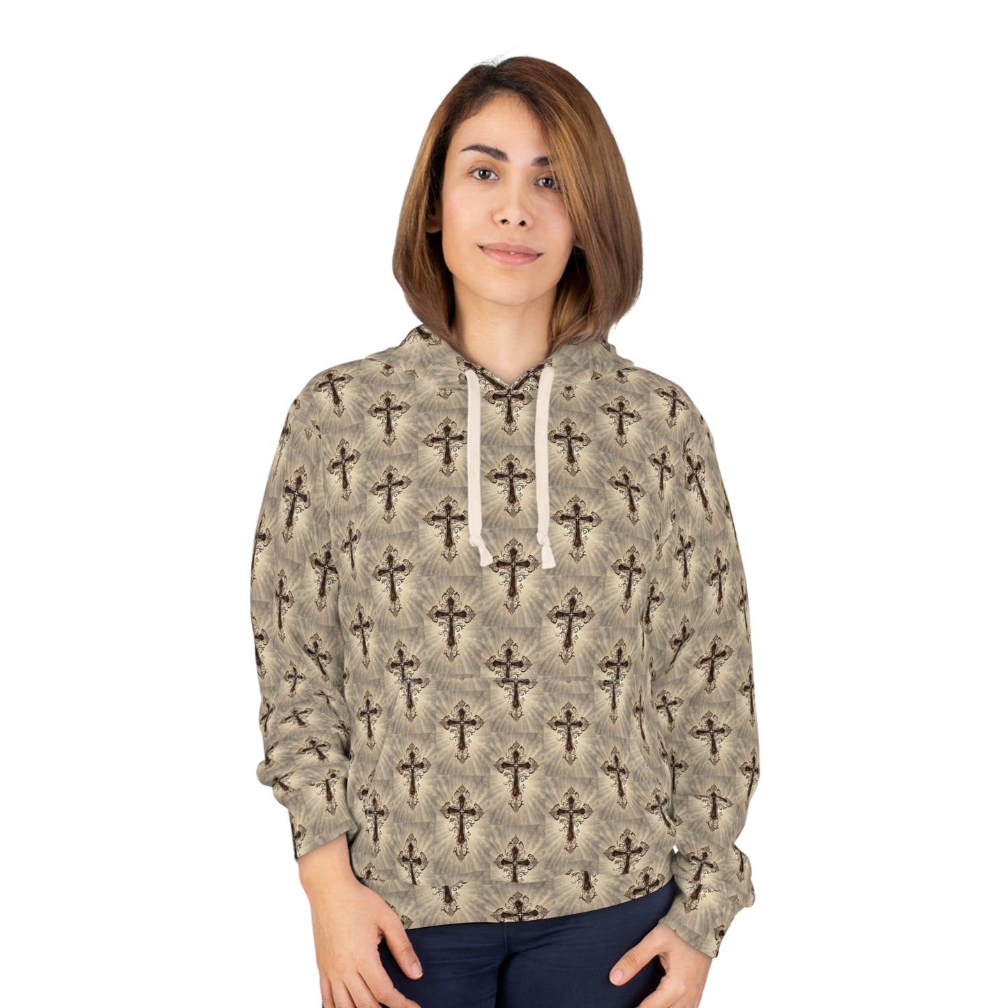 LOOK TWICE CROSS Infinite Universe Stylish Cross Print Unisex Pullover Hoodie, Cozy Casual Wear, Great for Gifts, Fashionable Streetwear, Ideal for Fall and Winter
