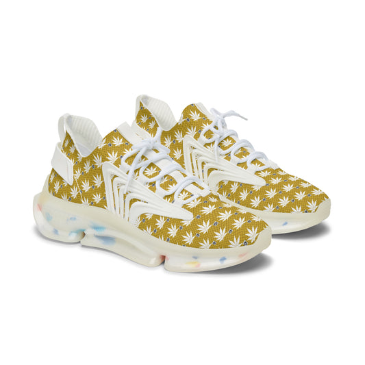 NEW GOLD ICED DIAMOND infinite Universe Women's Mesh Sneakers — Gold Palm Leaf Pattern Athletic Shoes