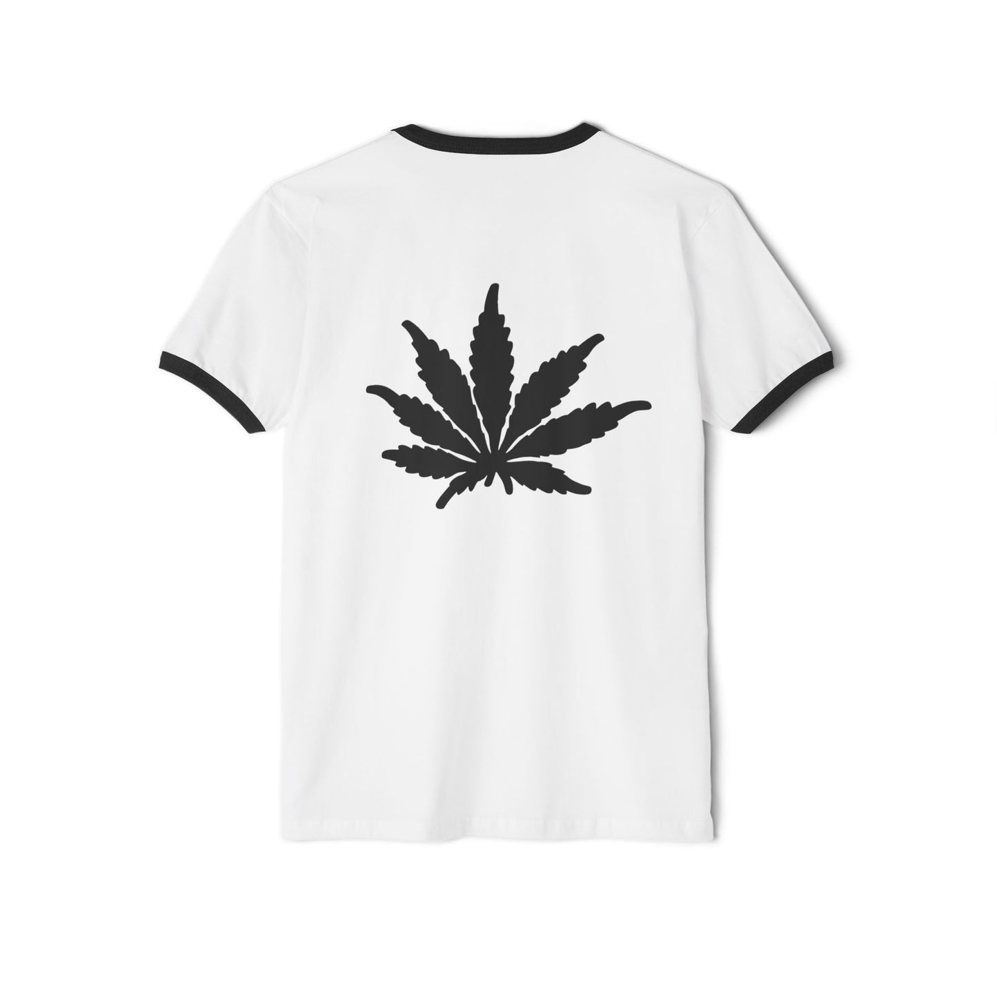 EnglishCaliGenetics - Ringer T-Shirt - Logo with Cannabis Leaf Back