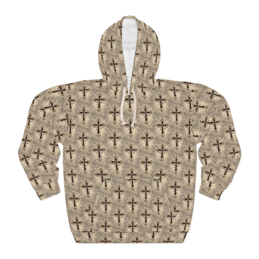 LOOK TWICE CROSS Infinite Universe Stylish Cross Print Unisex Pullover Hoodie, Cozy Casual Wear, Great for Gifts, Fashionable Streetwear, Ideal for Fall and Winter