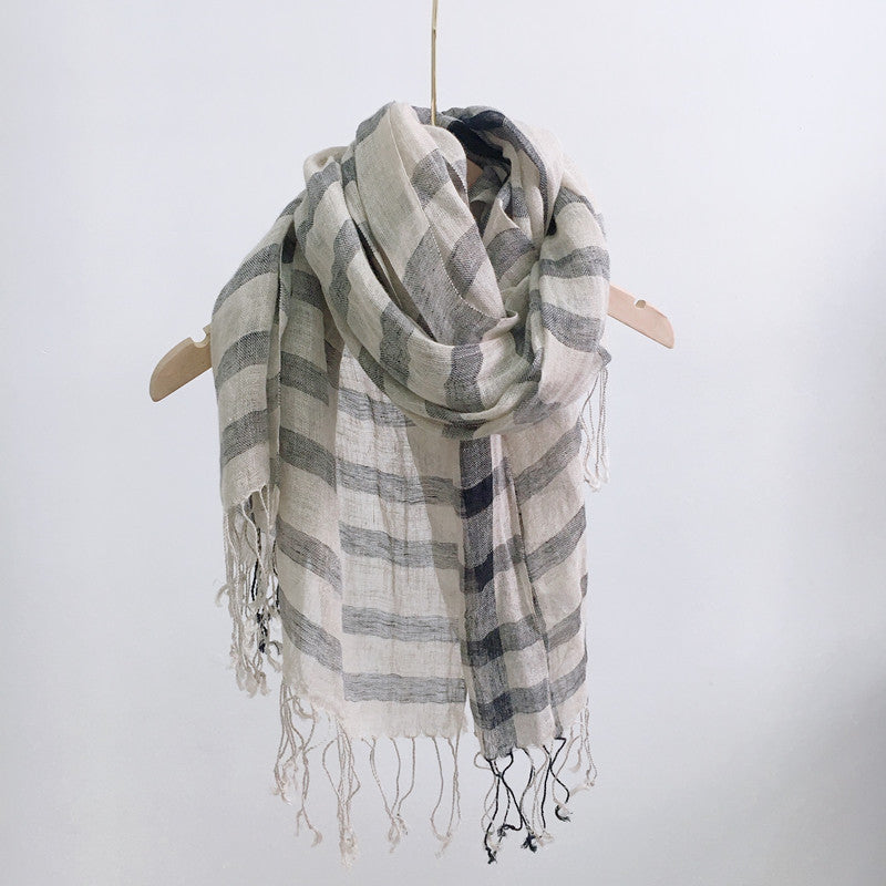 High Quality 100% Linen Scarf Plaid Shawl Four Seasons Scarves Muslim Scarves For Lady
