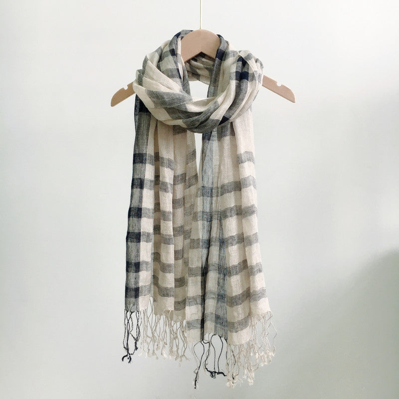 High Quality 100% Linen Scarf Plaid Shawl Four Seasons Scarves Muslim Scarves For Lady