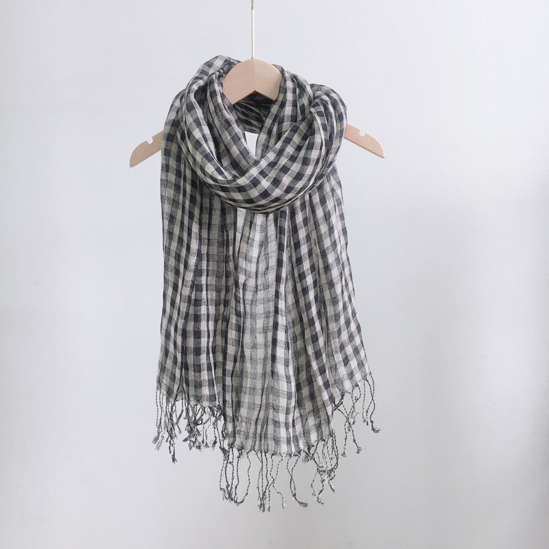 High Quality 100% Linen Scarf Plaid Shawl Four Seasons Scarves Muslim Scarves For Lady
