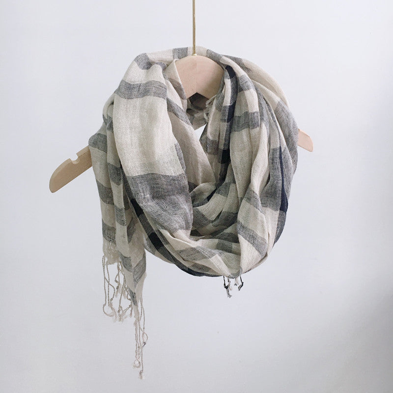 High Quality 100% Linen Scarf Plaid Shawl Four Seasons Scarves Muslim Scarves For Lady
