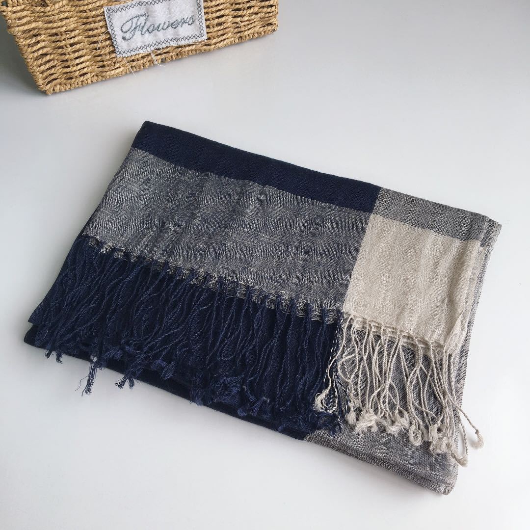 High Quality 100% Linen Scarf Plaid Shawl Four Seasons Scarves Muslim Scarves For Lady