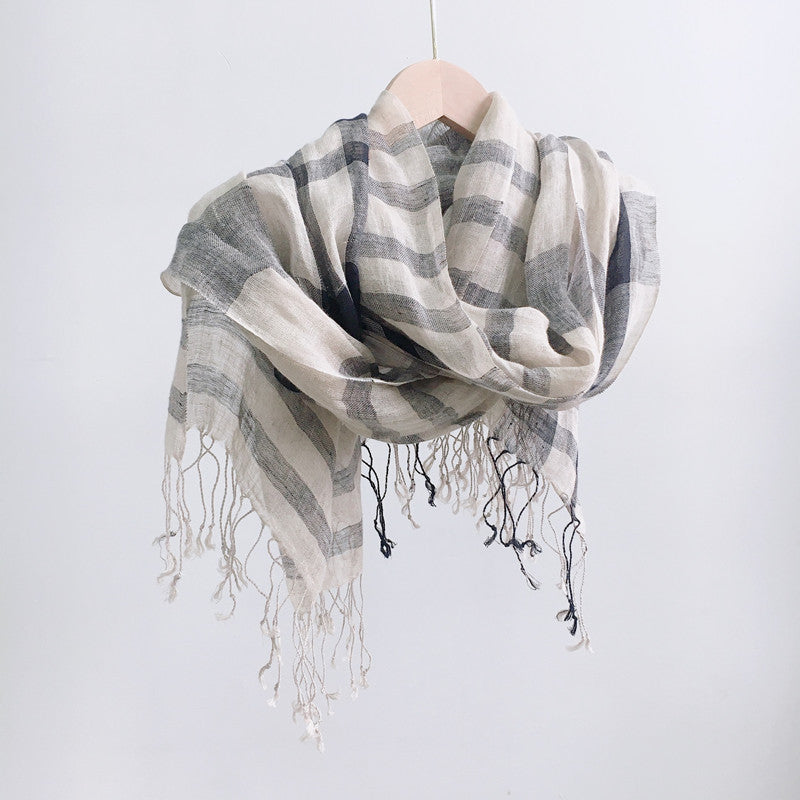 High Quality 100% Linen Scarf Plaid Shawl Four Seasons Scarves Muslim Scarves For Lady