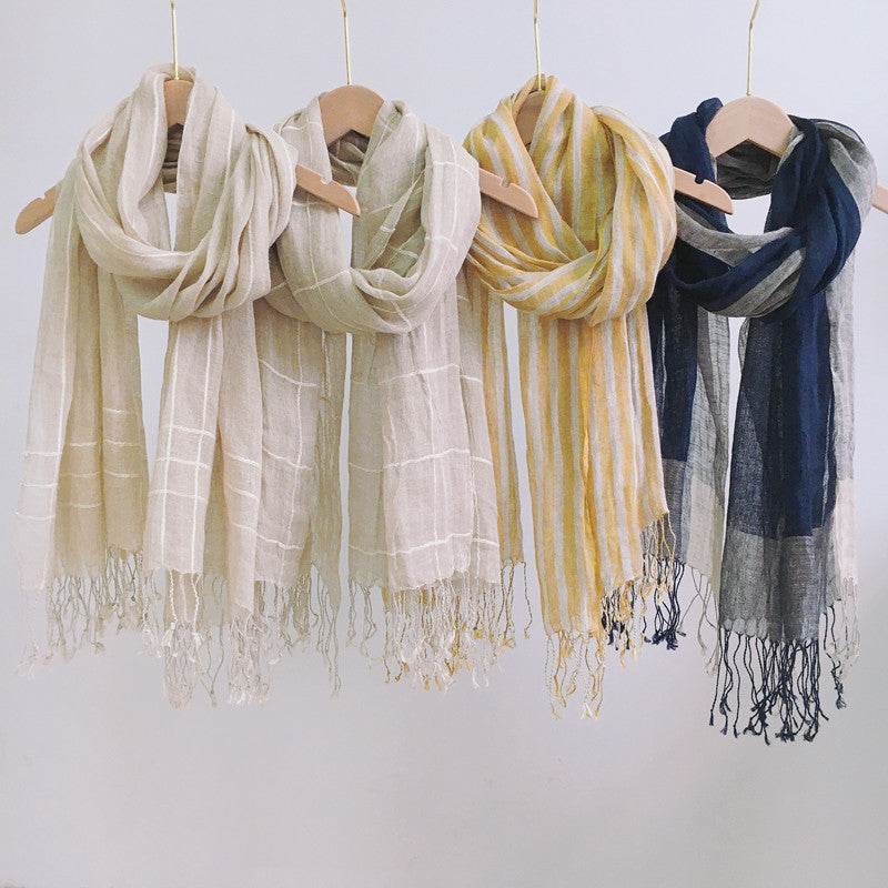 High Quality 100% Linen Scarf Plaid Shawl Four Seasons Scarves Muslim Scarves For Lady