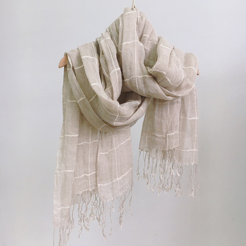 High Quality 100% Linen Scarf Plaid Shawl Four Seasons Scarves Muslim Scarves For Lady