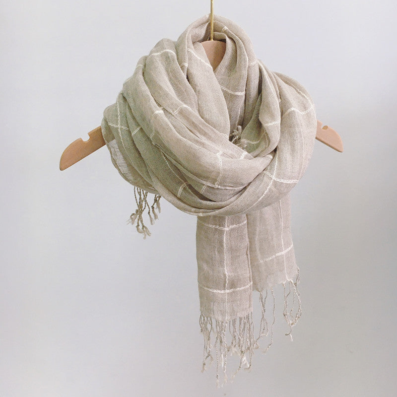 High Quality 100% Linen Scarf Plaid Shawl Four Seasons Scarves Muslim Scarves For Lady