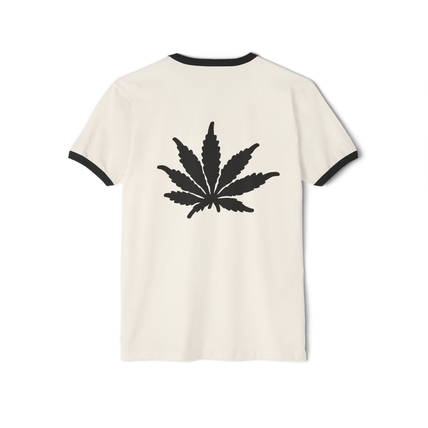EnglishCaliGenetics - Ringer T-Shirt - Logo with Cannabis Leaf Back