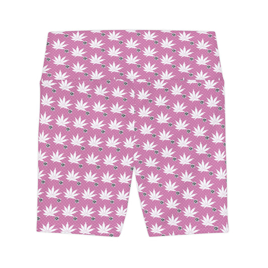 NEW PINK ICED DIAMOND Infinite Universe Women's Workout Shorts — Active Biker Shorts with White Leaf Accent
