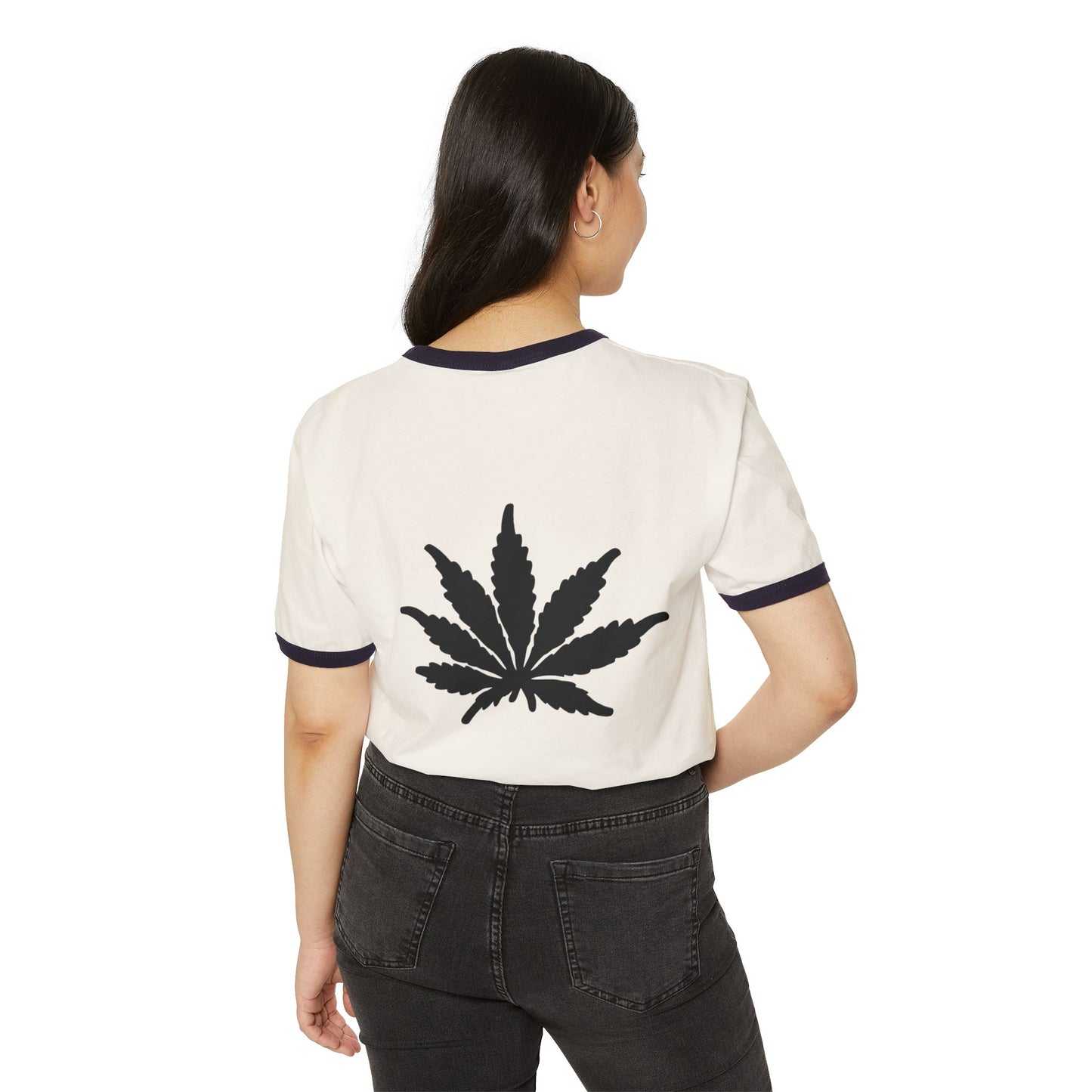 EnglishCaliGenetics - Ringer T-Shirt - Logo with Cannabis Leaf Back