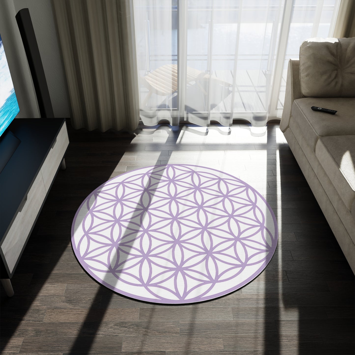 WHITE & PURPLE CIRCLE OF LIFE Round Rug