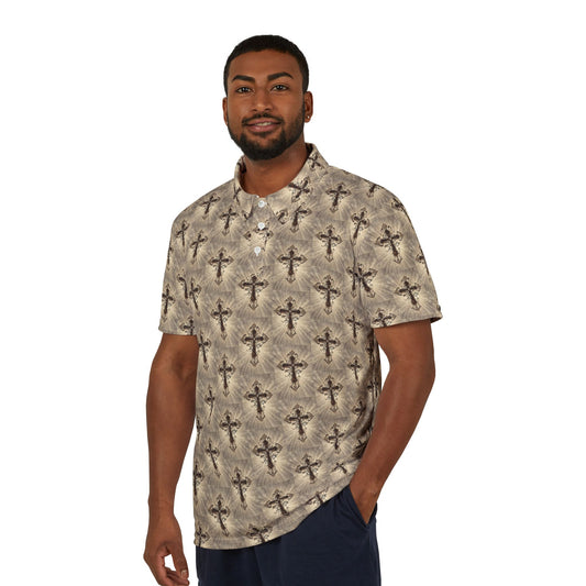 LOOK TWICE CROSS Infinite Universe Stylish Unisex Polo Shirt with Cross Design, Casual Attire, Everyday Wear, Gift for Faith Lovers, Summer Essential, Church Wear