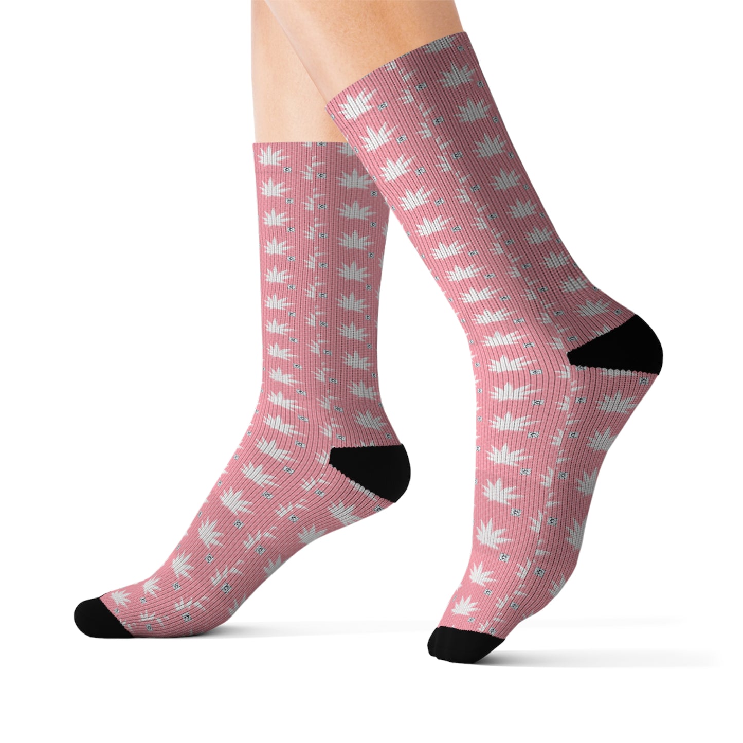 FROSTED BRIGHT TRUE PINK ICED DIAMOND Chic Floral Sublimation Socks